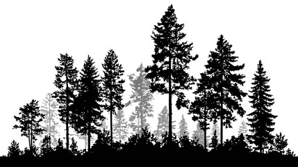 Pine tree forest simple black silhouette vector isolated on white background  -  