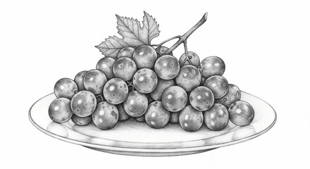Hand-drawn grapes illustration on a plate  