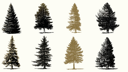 Fototapeta premium Pine tree set illustration simple silhouette vector isolated on white background - 