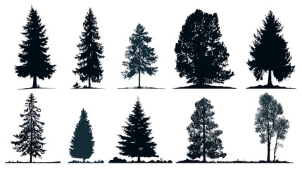 Obraz premium Pine tree set illustration simple silhouette vector isolated on white background - 