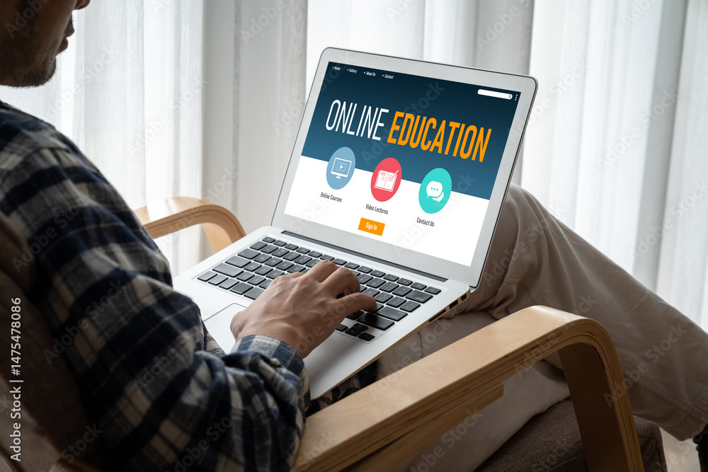 Poster e-learning website with modish sofware for student to study online on the internet network