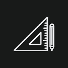 Pencil and Set Square on Black Background, Drafting Tools