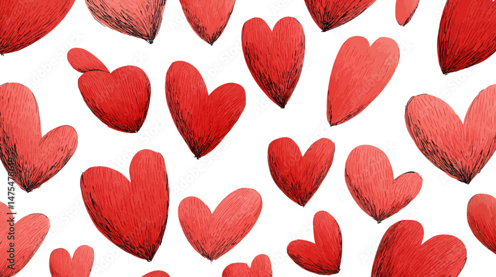 Poster red hearts seamless pattern simple vector on white background -