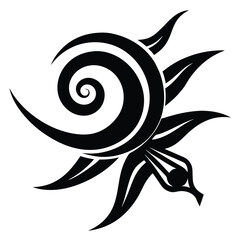 Black silhouette shows a swirl combined with a flower or leaves in the image