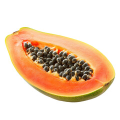 Papaya slice isolated on a Transparent background showcasing vibrant orange flesh and black seeds, papaya slice isolated on PNG background