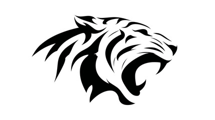 Obraz premium Roaring tiger head mascot simple black silhouette vector isolated on white background - 