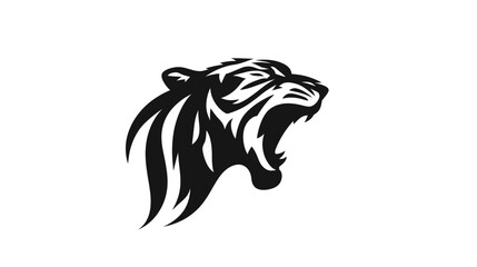 Roaring tiger head mascot simple black silhouette vector isolated on white background  -  
