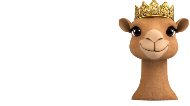 Cartoon Camel Wearing a Golden Crown on Transparent Background