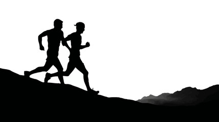 Obraz premium Running athletes at mountain simple black silhouette vector isolated on white background - 