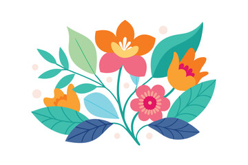 Tropical Floral Arrangement with Exotic Flowers and Leaves Vector Illustration