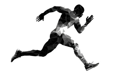 Running man geometric simple black silhouette vector isolated on white background  -  