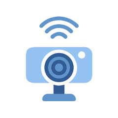 Blue Wireless Camera on Black Background Vector Illustration