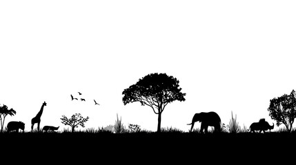 Safari landscape silhouette simple silhouette vector isolated on white background  -  