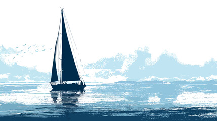 Fototapeta premium Sailboat on sea silhouette vector isolated on white background - 