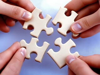 Solving jigsaw puzzle together teamwork collaboration partnership