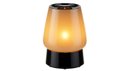 Modern electric table lamp featuring a frosted amber glass shade that emits a soft, warm, inviting glow