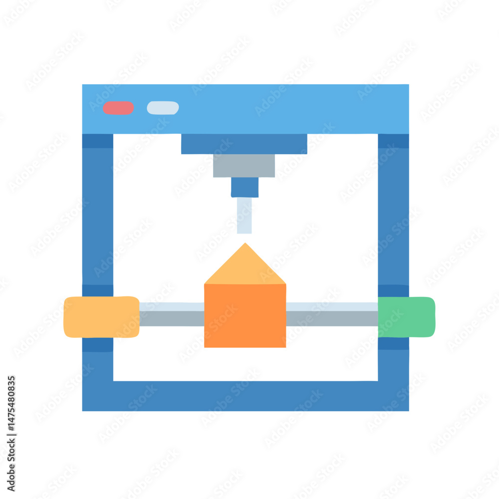 Aufkleber stylized 3d printer creates a block in vector form