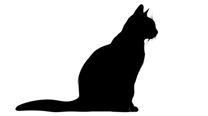 Sitting cat simple black silhouette vector isolated on white background  -  