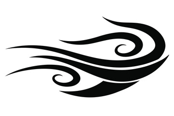 Stylized flowing black pattern against a white backdrop showcases movement and abstract expression