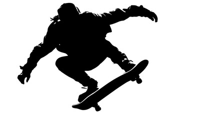 Skater doing trick silhouette vector isolated on white background  -  