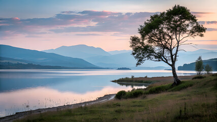 Minimalist Landscape with Soft Pastel Colors and Calm Vibes