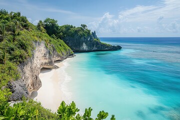 Scenic view of a tropical beach with clear blue water