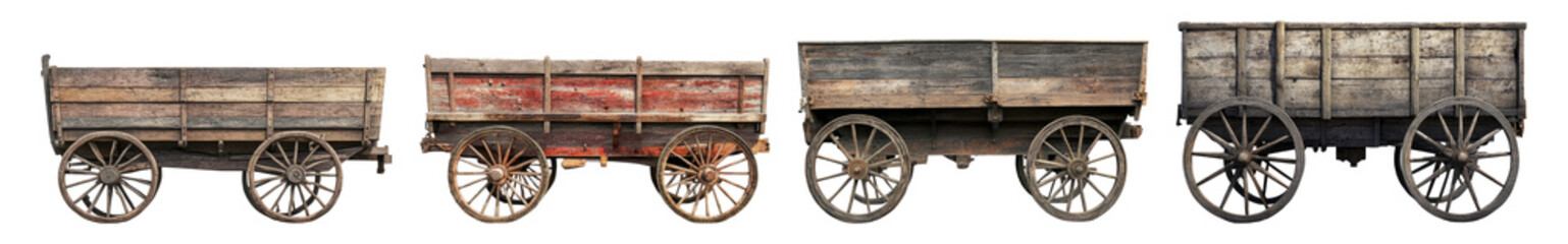Fototapeta premium Wooden vintage wagons in a row showcasing rustic charm and design Isolated Transparent Background