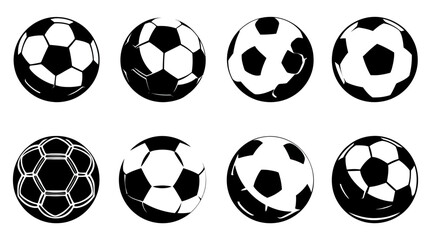 Soccer balls set simple black silhouette vector isolated on white background  -  