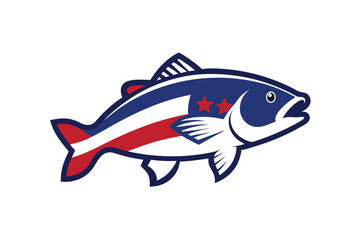 Largemouth Bass Fish in USA Flag Colors 