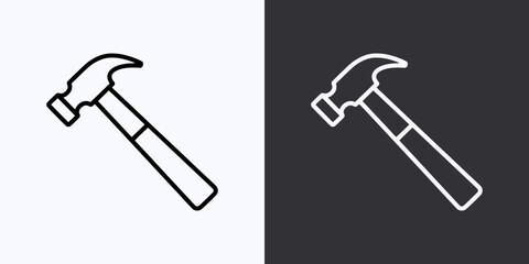 Hammer Icon – Vector Outline – Black and White Preview