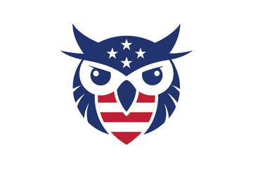 Owl Head in USA Flag Colors Printable Graphic Design