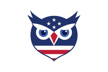 Owl Head in USA Flag Colors Printable Graphic Design