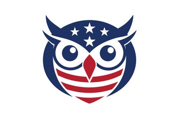 Owl Head in USA Flag Colors Printable Graphic Design