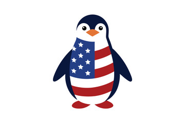 USA Flag Colored Penguin Illustration for Print Designs