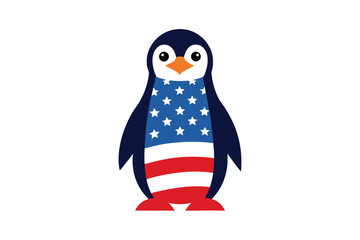 USA Flag Colored Penguin Illustration for Print Designs