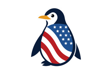 USA Flag Colored Penguin Illustration for Print Designs