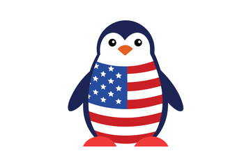 USA Flag Colored Penguin Illustration for Print Designs