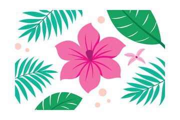 Pink Tropical Flowers and Leaves Seamless Pattern 