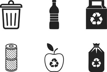 Recycling and Waste Management Silhouette Icons ? Eco-Friendly Solid Black Vector Set