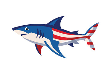 USA Flag Colored Shark Graphic Design for Print