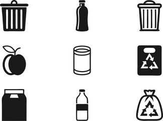 Recycling and Waste Management Silhouette Icons ? Eco-Friendly Solid Black Vector Set