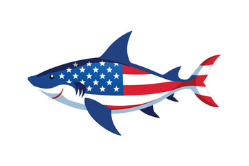 USA Flag Colored Shark Graphic Design for Print