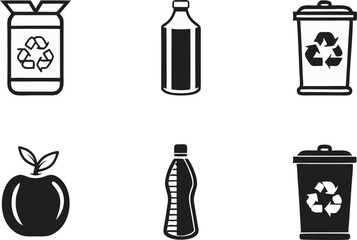 Recycling and Waste Management Silhouette Icons ? Eco-Friendly Solid Black Vector Set