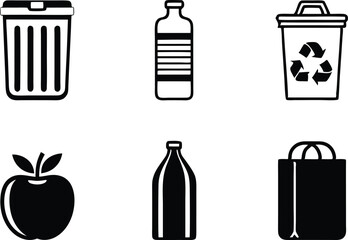 Recycling and Waste Management Silhouette Icons ? Eco-Friendly Solid Black Vector Set