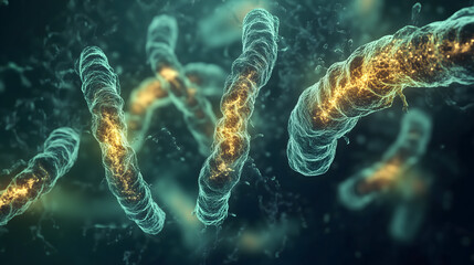 Obraz premium Microscopic Spiral Bacteria Glowing Cell Structures Detailed 3D Render of Microorganism