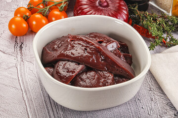 Raw beef liver slices for cooking