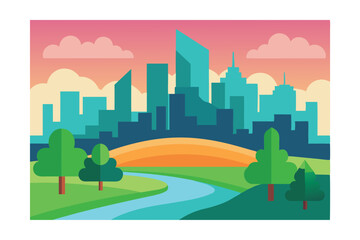 Fototapeta premium Vector Color Gradient Illustration of Daytime City