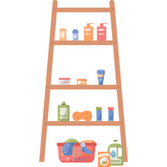 shelves in bathroom with hygiene items and laundry detergents vector icon isolated on white