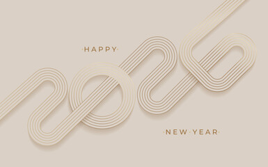 2026 New Year simple linear banner, golden lines.