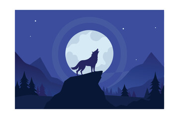 Wildlife Wolf Landscape Vector Illustration 